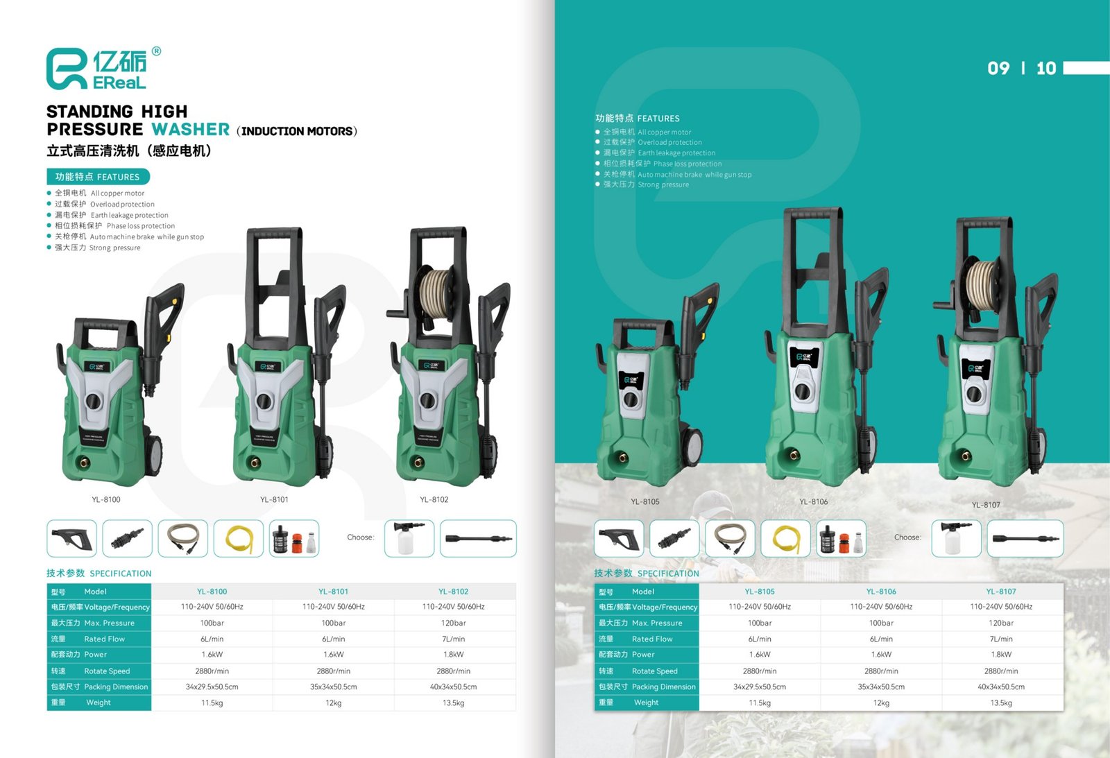 Aparate de spalat cu presiune EReal · YL-8100 / YL-8101 / YL-8102 / YL-8105 / YL-8106 / YL-8107 — fisa tehnica a producatorului