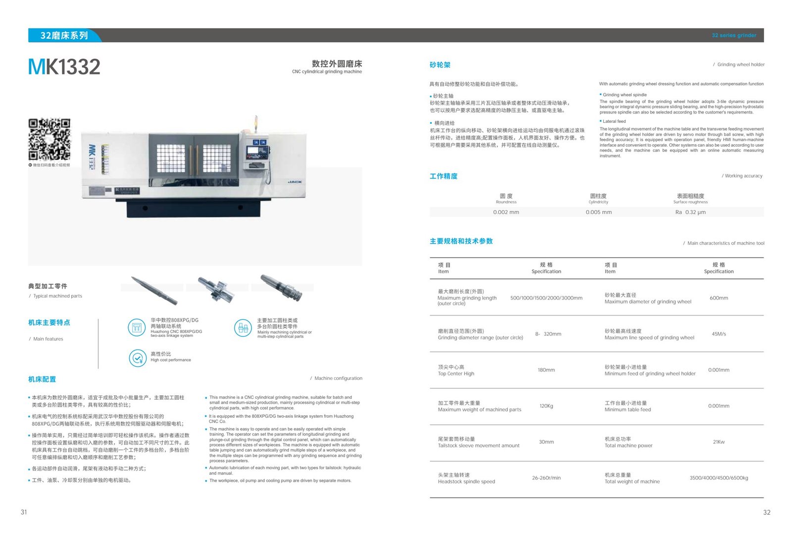 Masini de rectificat CNC JACK · MK1332 — fisa tehnica a producatorului