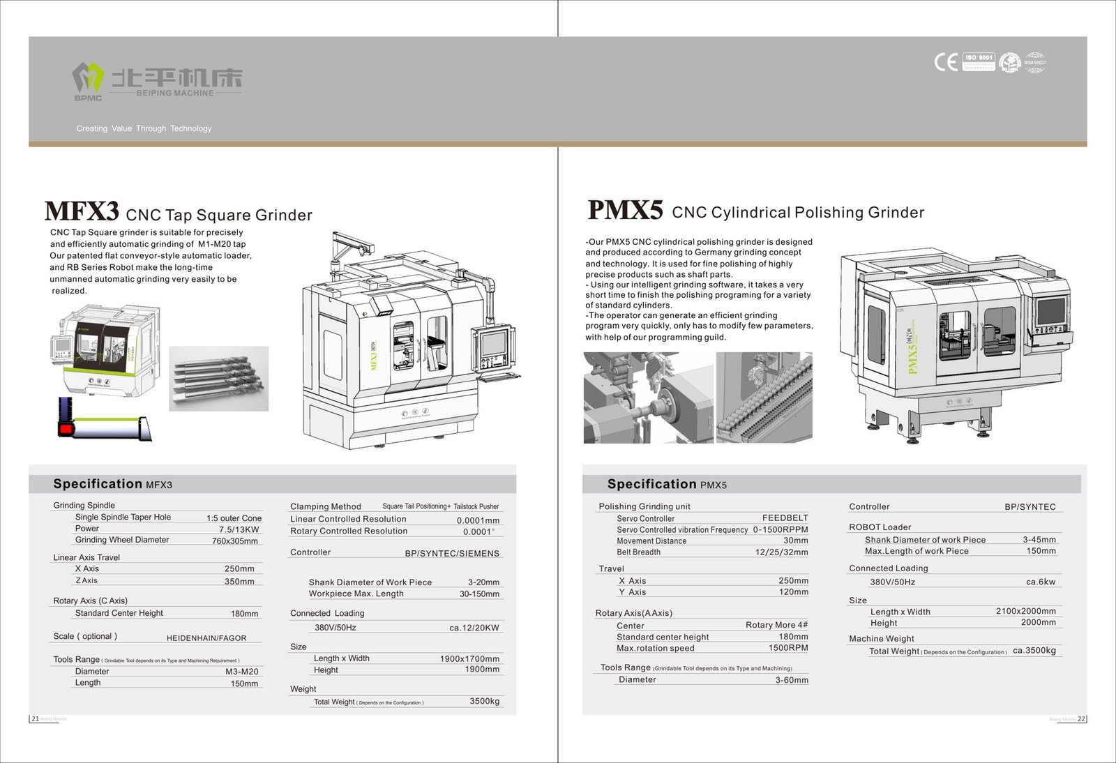 Masini de rectificat CNC BPMC · PMX5 — fisa tehnica a producatorului